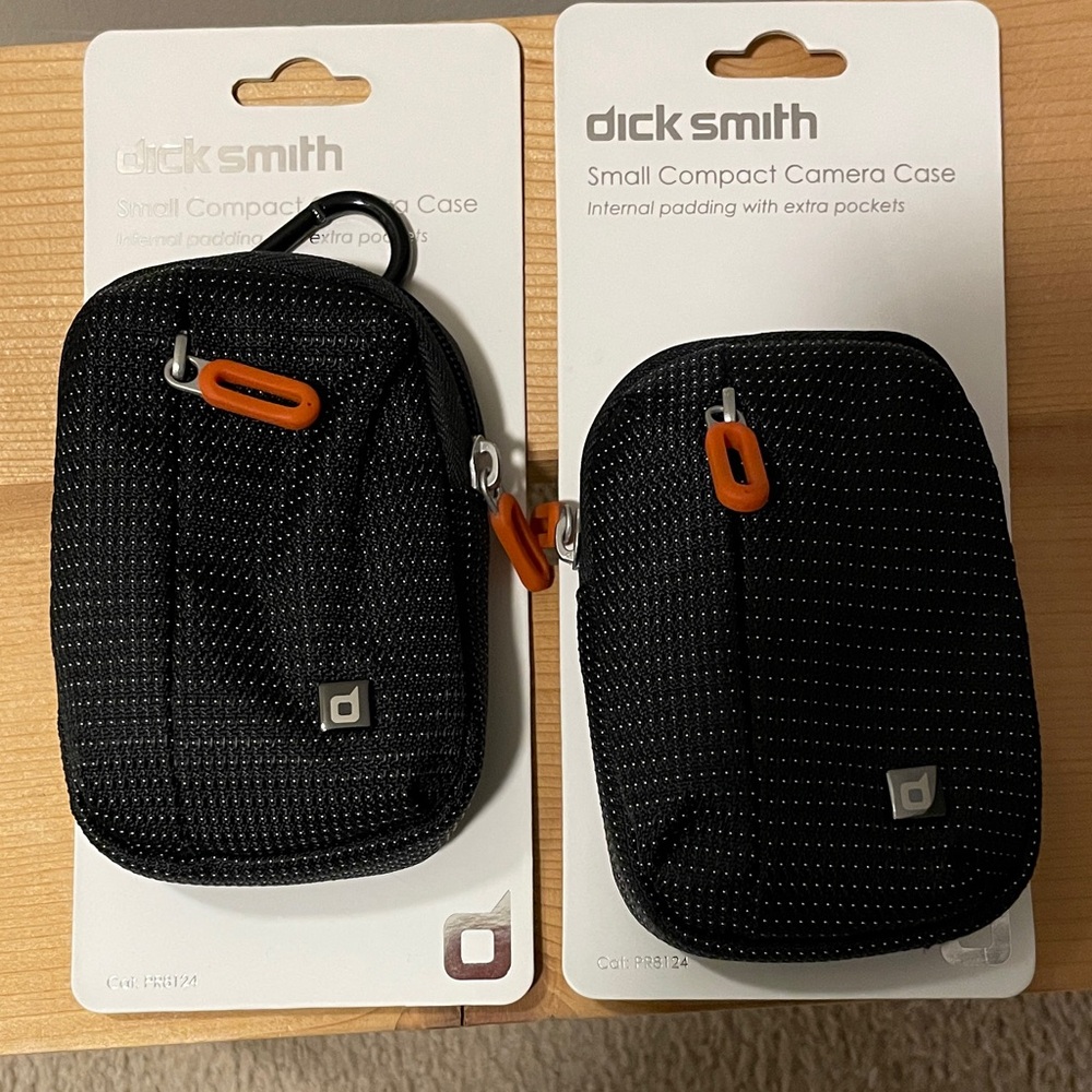 Black Small Compact Camera / Phone Case with Orange Accents
